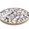 Discount Plateau rond en bois de manguier marron avec décor émaillé feuillage d’automne multicolore – Ø 30 cm