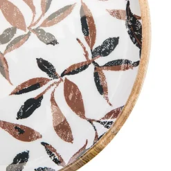 Discount Plateau rond en bois de manguier marron avec décor émaillé feuillage d’automne multicolore – Ø 30 cm