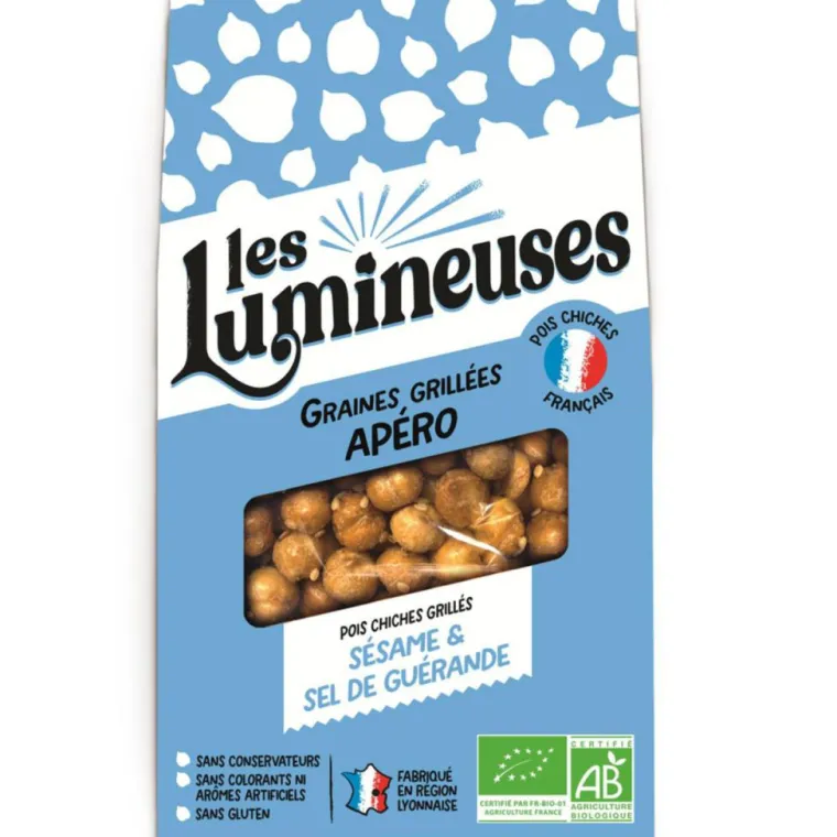 Hot LES LUMINEUSES Pois chiches grillés bio apéro sésame et sel de Guérande - 90 g