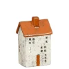 EDELMAN Porte bougie en céramique grise forme maison - 8 x 6 x 13 cm