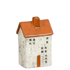 EDELMAN Porte bougie en céramique grise forme maison - 8 x 6 x 13 cm