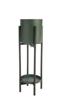 Outlet Porte plante double rond coloris vert en métal - 23 x 23 x 72 cm