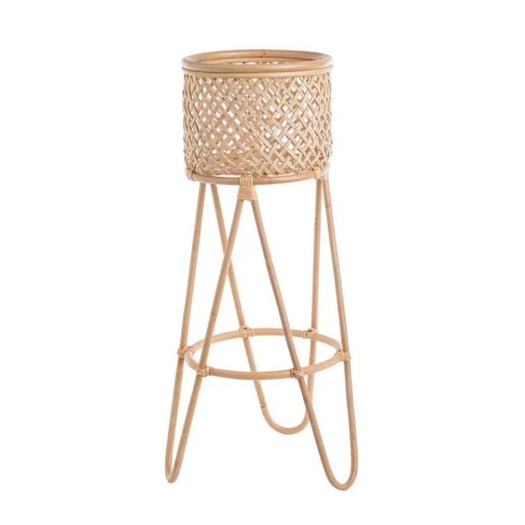 Porte plantes coloris beige en rotin tressé - 30 x 30 x 90 cm