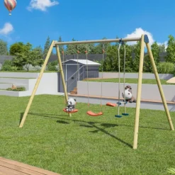 New ALÉO BY TRIGANO Portique 2 balançoires en bois et métal Trigano - 2,32 m