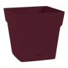 Outlet EDA Pot carré en polypropylène rouge Bourgogne avec soucoupe clipsée Toscane 3 L - 17,4 x 17,4 cm