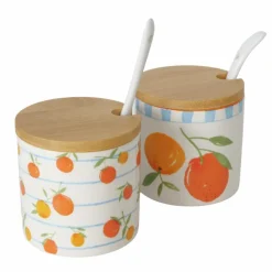 New BOLTZE Pot de confiture à motifs de fruits coloris bleu, orange, blanc - Ø 9 x H 8,5 cm
