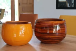 Best LES POTERIES D'ALBI Pot en terre cuite émaillée orange Savane Les Poteries d’Albi Le Liseré - Ø 25 x H 19 cm