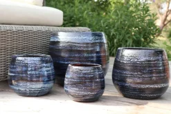 Clearance LES POTERIES D'ALBI Pot en terre émaillée bleu Nuit étoilée Cancale - Ø 17 x H 17 cm
