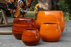 Hot LES POTERIES D'ALBI Pot en terre émaillée orange Savane Cancale - Ø Ø 17 x H 17 cm