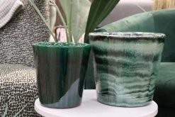 Clearance LES POTERIES D'ALBI Pot en terre émaillée vert Jade Les Poteries d’Albi Odyssée - Ø 18 x H 18 cm