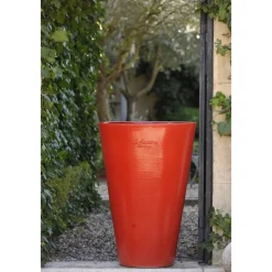 Sale POTERIE DE LA MADELEINE Pot Mazagran rouge tomate en terre cuite émaillée H 63 cm x Ø 55 cm