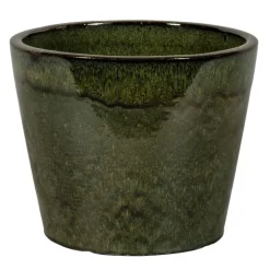 Discount PASSION FOR POTTERY Pot rond en grès émaillé dripping vert Shanghai - Ø 27 x H 24 cm