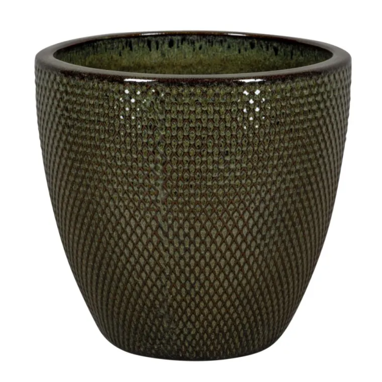 Outlet PASSION FOR POTTERY Pot rond en grès émaillé vert Busan - Ø 23 x H 20,5 cm