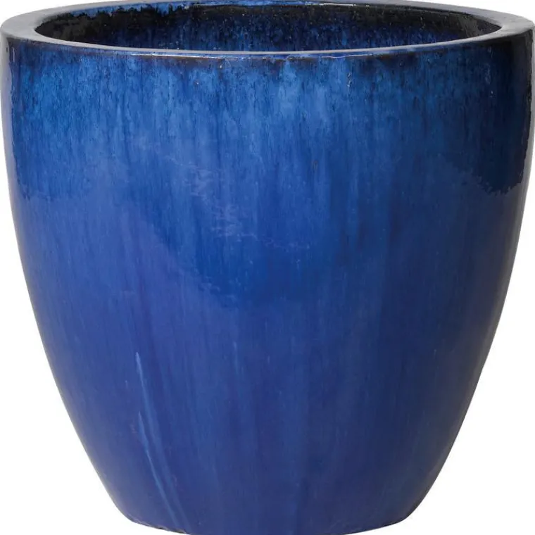 Clearance DEROMA Pot vase en terre cuite émaillée bleu Tonkin - Ø 60 x H 54 cm