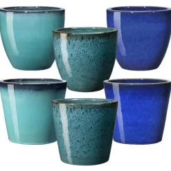 Sale DEROMA Pot vase en terre cuite émaillée bleu Azulejos - Ø 36 x H 32 cm