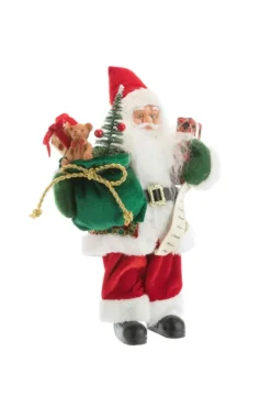 Sale Père Noël traditionnel en tissu rouge et vert avec cadeaux - 30 cm