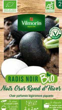Clearance VILMORIN Radis Noir Gros Rond d'hiver Bio - graines à semer