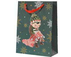 Online KAEMINGK Sac cadeau en papier métallisé vert décor elfe grand modèle - 12 x 30 x 42 cm