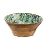 Discount Saladier rond décoré feuilles coloris bleu en manguier émaillé - 30 x 30 x 13 cm