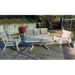 Sale Salon de jardin 5 places en aluminium, coloris pélican - BIZZOTTO Truman
