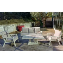 Sale Salon de jardin 5 places en aluminium, coloris pélican - BIZZOTTO Truman