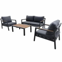 Best Salon de jardin bas 4 pièces, graphite/chêne - PROLOISIRS Games