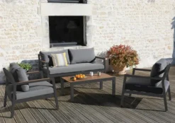 Best Salon de jardin bas 4 pièces, graphite/chêne - PROLOISIRS Games