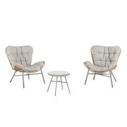 Sale Salon de jardin en acier et résine tressée coloris noir et miel Hosta - 3 éléments (table basse et deux fauteuils)