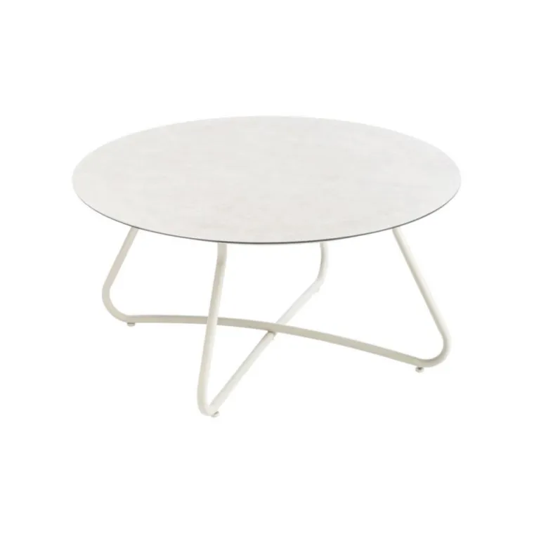 Clearance Salon de jardin en acier coloris beige Iris - 4 éléments (canapé, table basse et deux fauteuils)