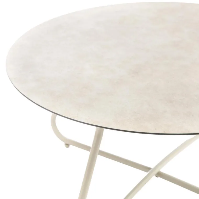 Clearance Salon de jardin en acier coloris beige Iris - 4 éléments (canapé, table basse et deux fauteuils)