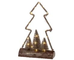 Online KAEMINGK Sapin en jute marron sur buche en bois à micro LED or et blanc chaud  - 9 x 23,5 x 34 cm