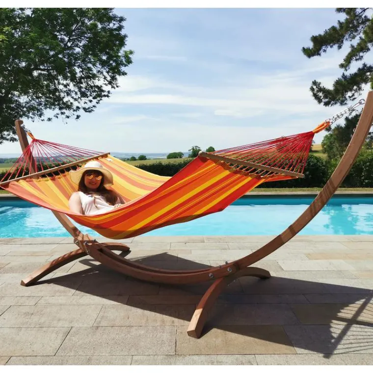 Online JOBEK Set support et hamac EsKapade coloris orange Sunny en bois et polypropylène Hamacs - 323 x 125 x 128 cm