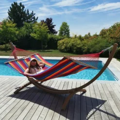 Discount JOBEK Set support et hamac EsKapade coloris multicolore Fortaleza en bois et polypropylène Hamacs - 323 x 125 x 128 cm