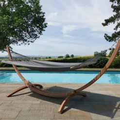 Hot JOBEK Set support et hamac EsKapade coloris anthracite en bois certifié FSC® Hamacs - 323 x 125 x 128 cm