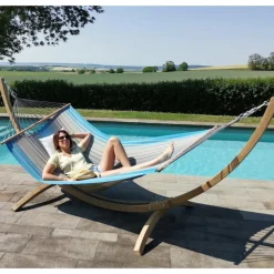 New JOBEK Set support et hamac EsKapade coloris turquoise anthracite en bois et polypropylène Hamacs - 323 x 125 x 128 cm