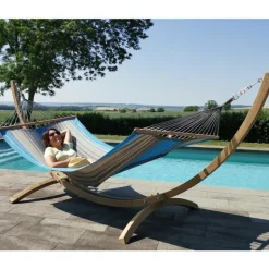 New JOBEK Set support et hamac EsKapade coloris turquoise anthracite en bois et polypropylène Hamacs - 323 x 125 x 128 cm