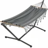New JOBEK Set support et hamac MetaliK coloris anthracite à franges en métal et polypropylène certifié FSC® Hamacs - 300 x 140 x 95 cm