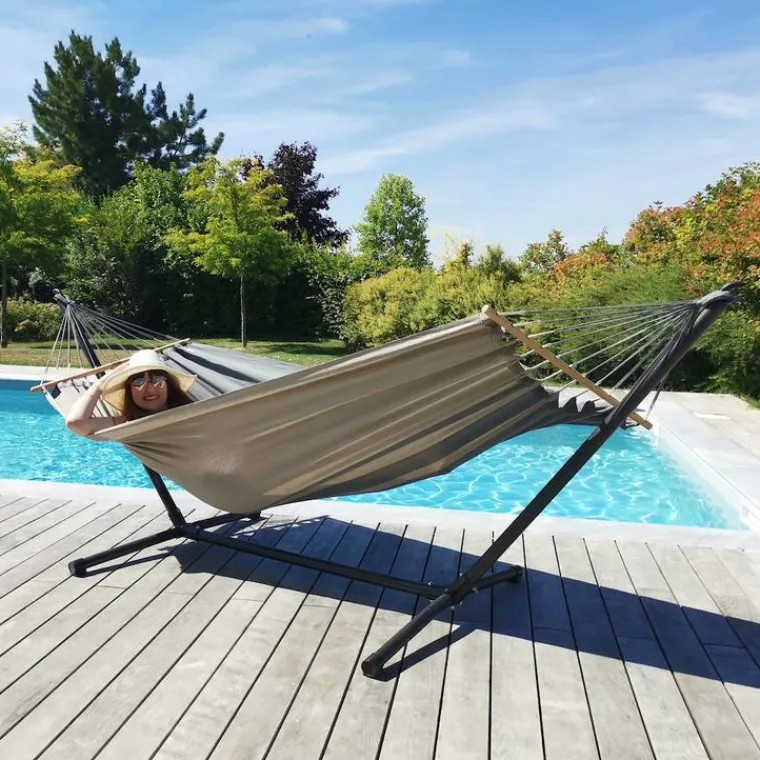 JOBEK Set support et hamac MetaliK coloris anthracite taupe en métal et polypropylène Hamacs - 300 x 140 x 95 cm