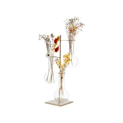 Clearance Soliflore en métal doré avec 3 éprouvettes en verre - 18 x 18 x 34 cm