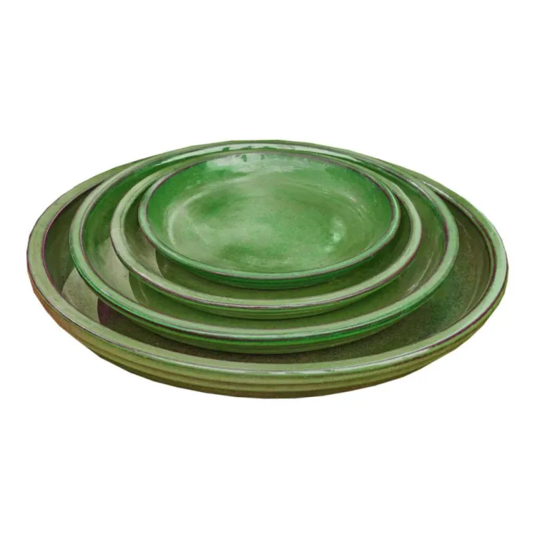 Online POTERIE DU BOUSQUET Soucoupe en terre cuite émaillée verte Costa - Ø 38 x H 3,8 cm