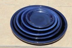 Clearance LES POTERIES D'ALBI Soucoupe en terre cuite émaillée bleu Nuit étoilée Les Poteries d’Albi - Ø 18 cm