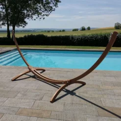 New JOBEK Support fixe pour hamac coloris beige en bois - 350 x 136,5 x 125 cm