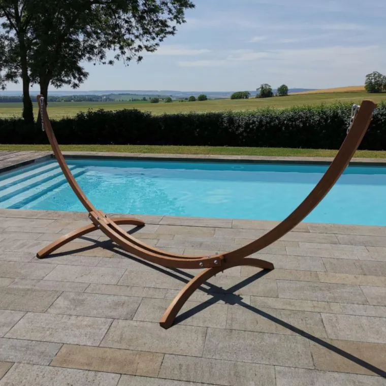 New JOBEK Support fixe pour hamac coloris beige en bois - 350 x 136,5 x 125 cm