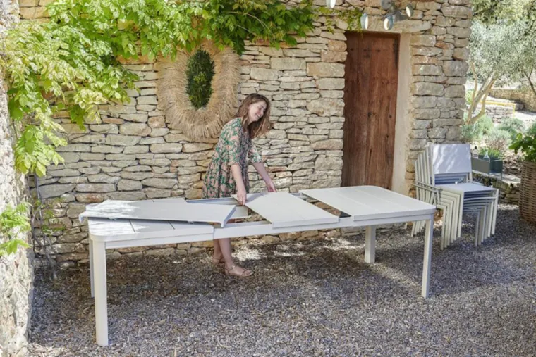 New FERMOB Table avec rallonges coloris gris en acier Oléron - 82 x 82 x 74 cm