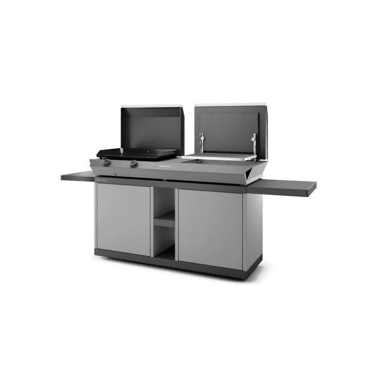 Clearance FORGE ADOUR Table roulante fermée pour combi en acier noir et gris 223 x 60 x 99 cm