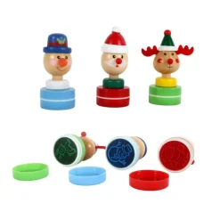 Hot LES ZAMIS EN BOIS Tampon encreur avec personnage de Noël modèles assortis Ø 3,3 x H 7 cm
