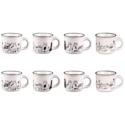 BASTIDE Tasses en porcelaine blanche motifs chats noirs Ø 6,5 cm Coffret Friends x 8 - 11 cl