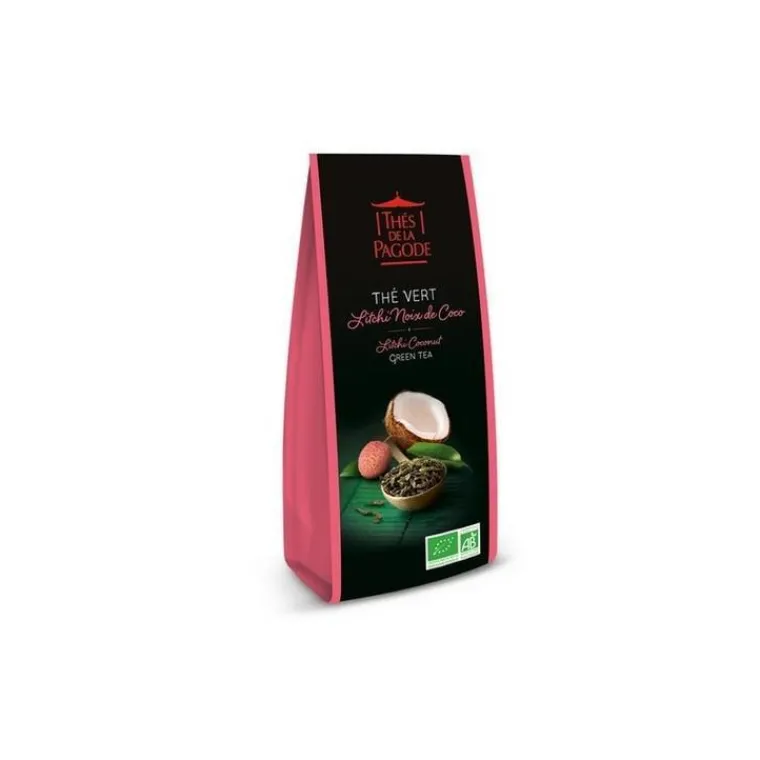 Outlet THES DE LA PAGODE Thé vert litchi noix de coco bio - sachet de 100 g