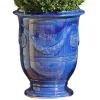 Discount POTERIE DE LA MADELEINE Vase Anduze tradition bleu en terre cuite émaillée H 80 x Ø 66 cm