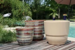 New LES POTERIES D'ALBI Vase en terre cuite émaillée crème Noisette Les Poteries d’Albi Rebord - Ø 35 x H 33 cm